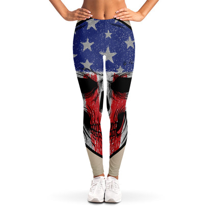 American Patriotic Skull Print Women's Leggings