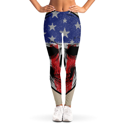 American Patriotic Skull Print Women's Leggings
