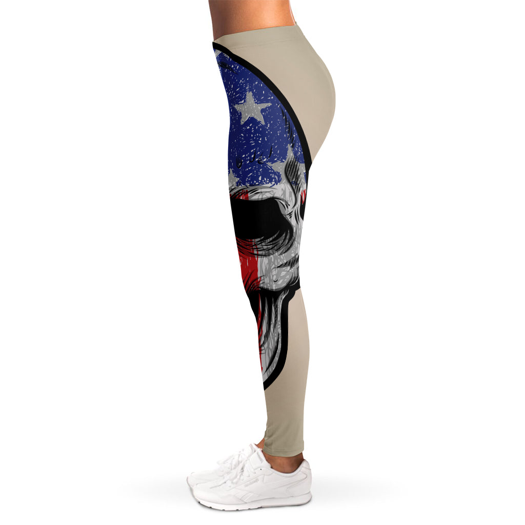 American Patriotic Skull Print Women's Leggings