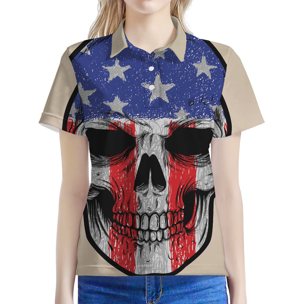 American Patriotic Skull Print Women's Polo Shirt