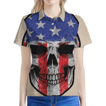 American Patriotic Skull Print Women's Polo Shirt