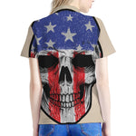 American Patriotic Skull Print Women's Polo Shirt