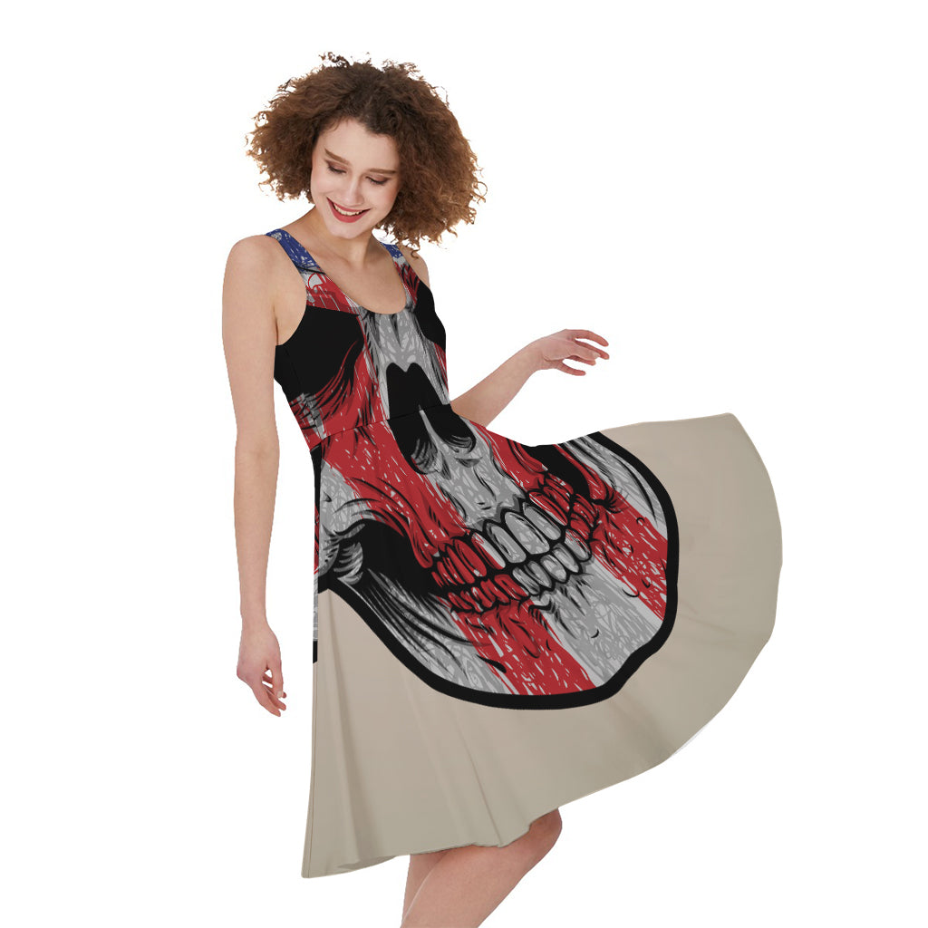 American Patriotic Skull Print Women's Sleeveless Dress