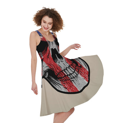 American Patriotic Skull Print Women's Sleeveless Dress