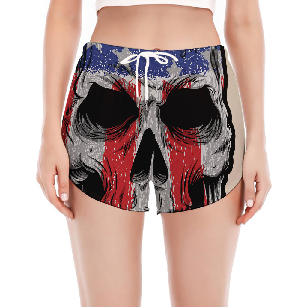American Patriotic Skull Print Women's Split Running Shorts