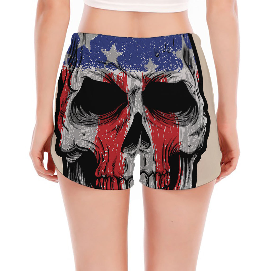 American Patriotic Skull Print Women's Split Running Shorts