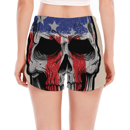 American Patriotic Skull Print Women's Split Running Shorts
