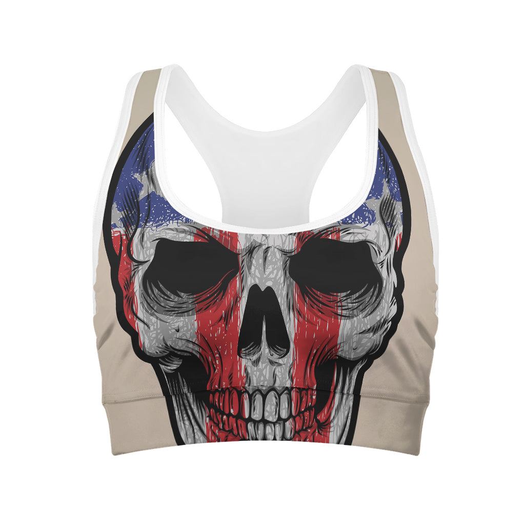 American Patriotic Skull Print Women's Sports Bra