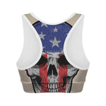 American Patriotic Skull Print Women's Sports Bra