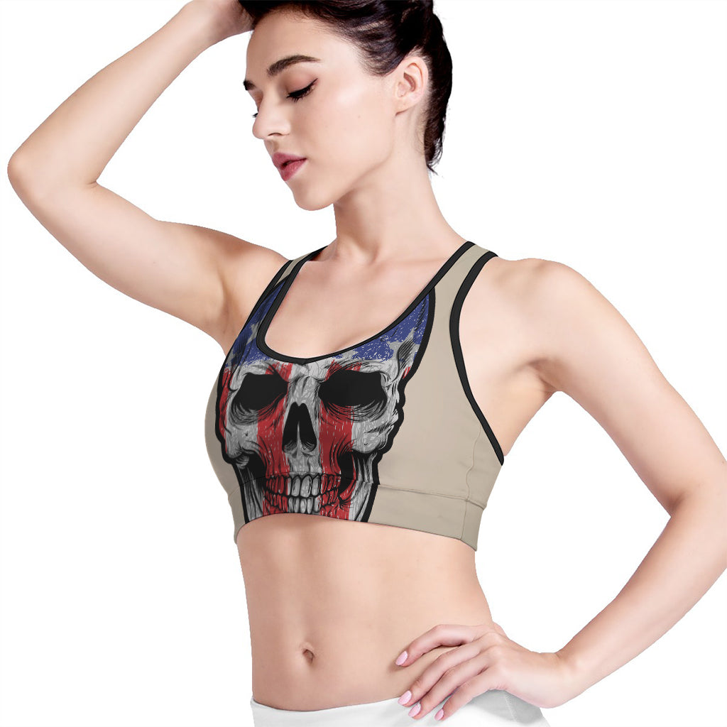 American Patriotic Skull Print Women's Sports Bra