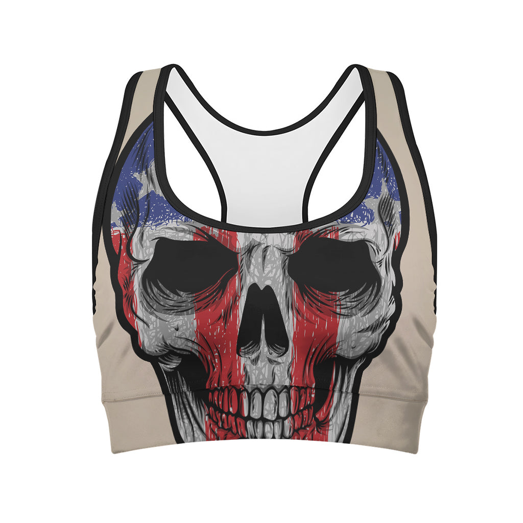 American Patriotic Skull Print Women's Sports Bra