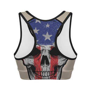 American Patriotic Skull Print Women's Sports Bra