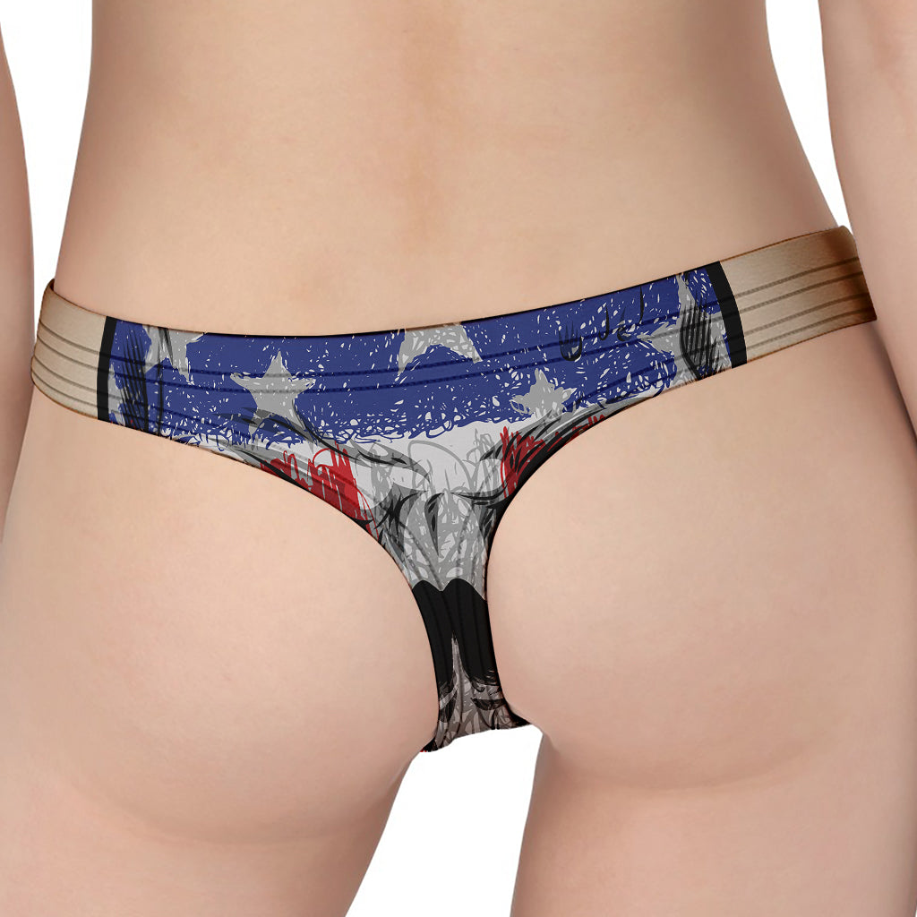 American Patriotic Skull Print Women's Thong