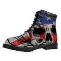 American Patriotic Skull Print Padded Collar Lace Up Boots
