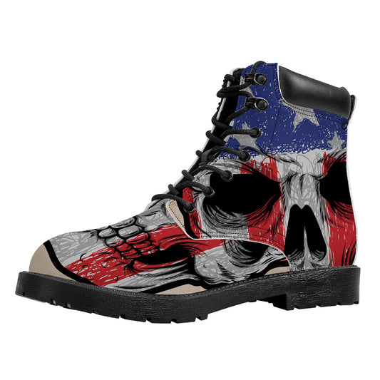 American Patriotic Skull Print Work Boots