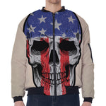 American Patriotic Skull Print Zip Sleeve Bomber Jacket