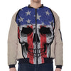 American Patriotic Skull Print Zip Sleeve Bomber Jacket