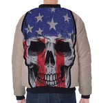 American Patriotic Skull Print Zip Sleeve Bomber Jacket