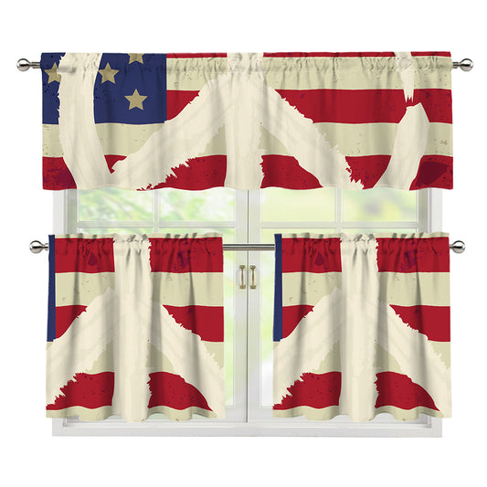 American Peace Flag Print 3 Piece Kitchen Curtains