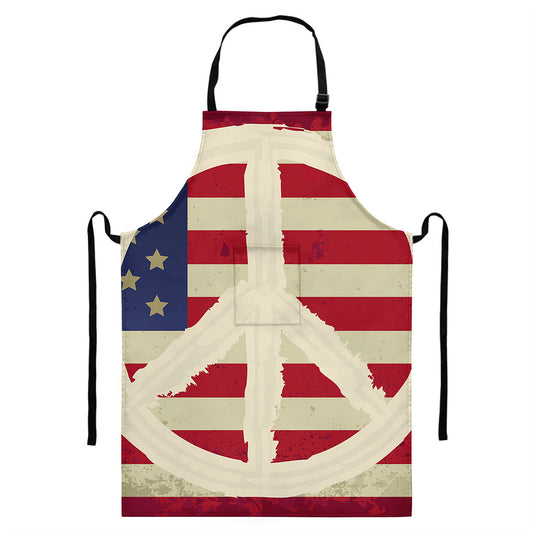 American Peace Flag Print Bib Apron With Pocket