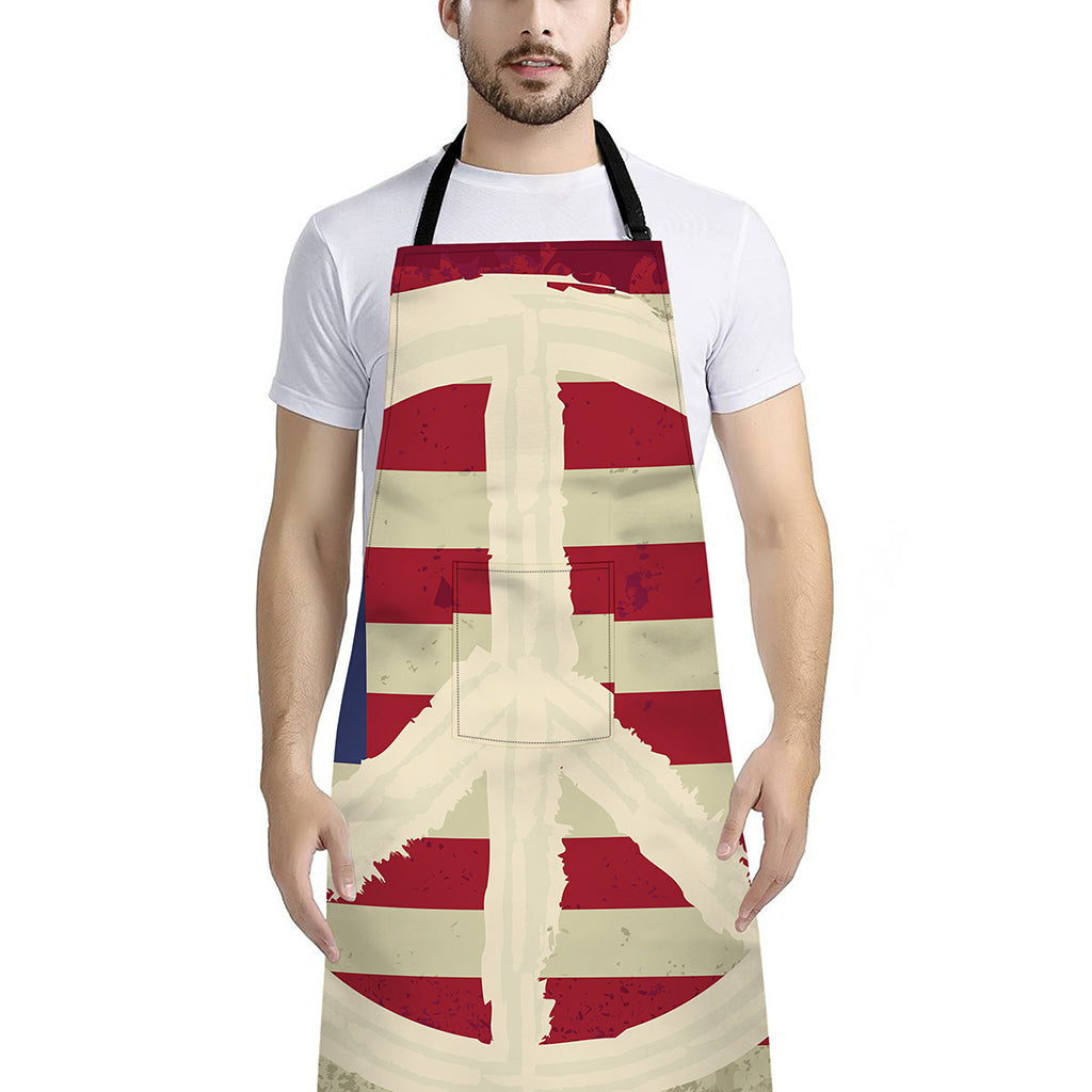 American Peace Flag Print Bib Apron With Pocket