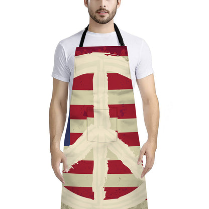 American Peace Flag Print Bib Apron With Pocket