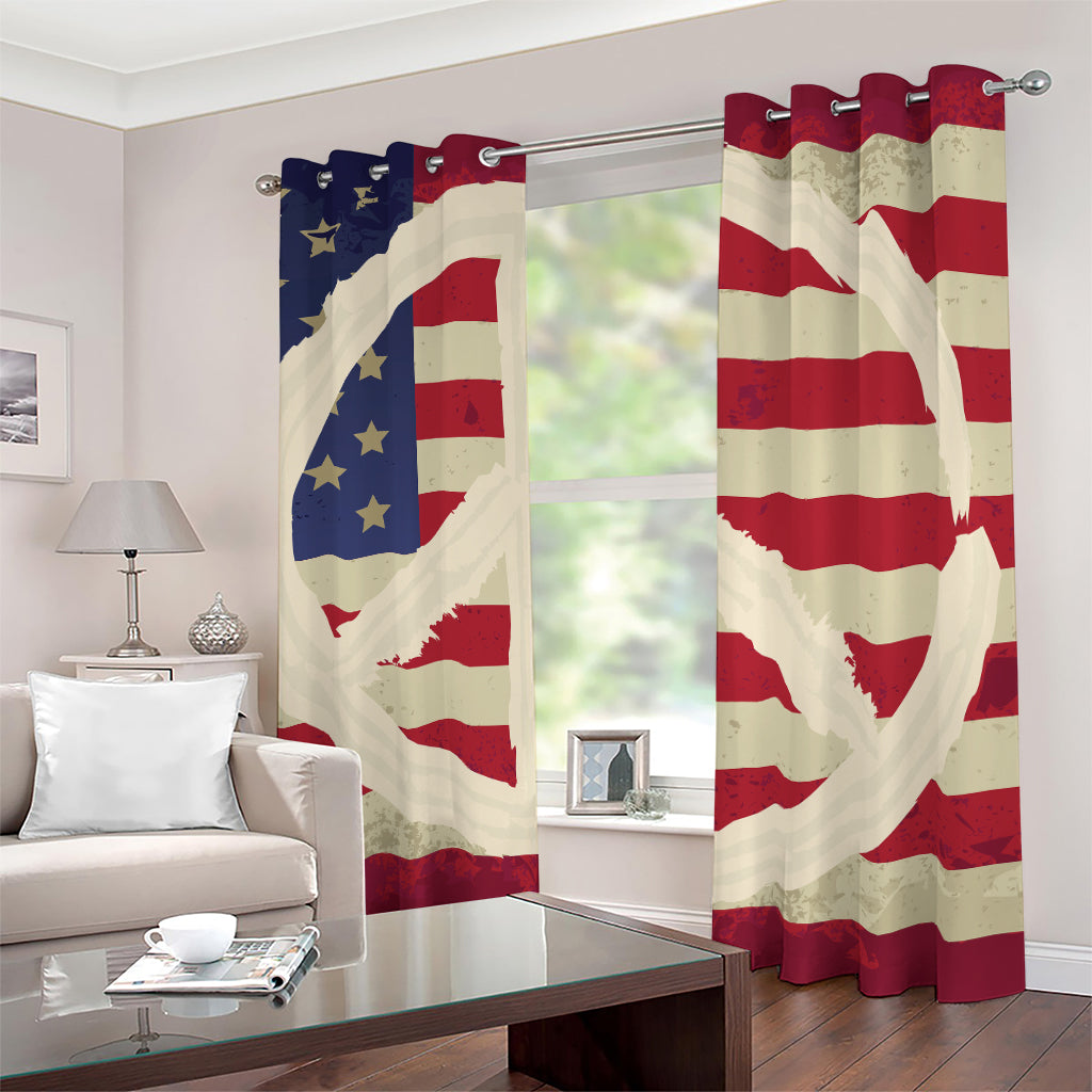 American Peace Flag Print Blackout Grommet Curtains