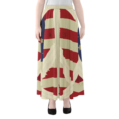 American Peace Flag Print Chiffon Maxi Skirt