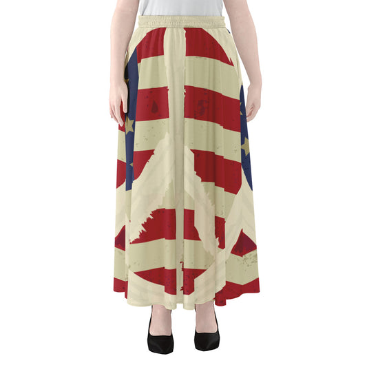 American Peace Flag Print Chiffon Maxi Skirt