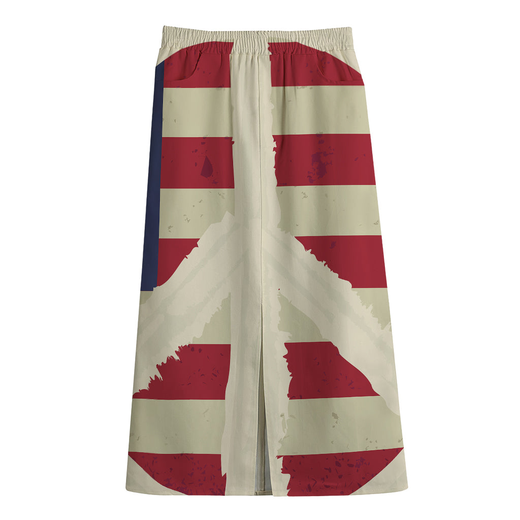American Peace Flag Print Cotton Front Slit Maxi Skirt