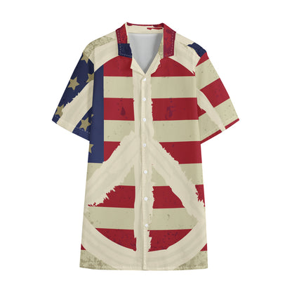American Peace Flag Print Cotton Hawaiian Shirt