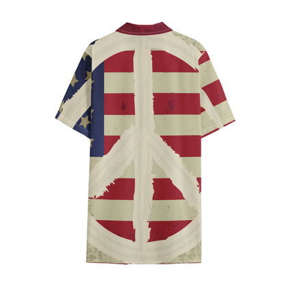 American Peace Flag Print Cotton Hawaiian Shirt