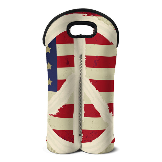 American Peace Flag Print Double Neoprene Wine Tote