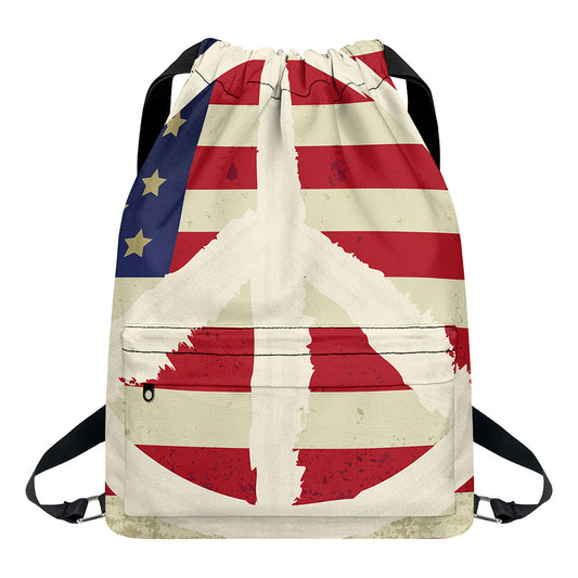 American Peace Flag Print Drawstring Backpack