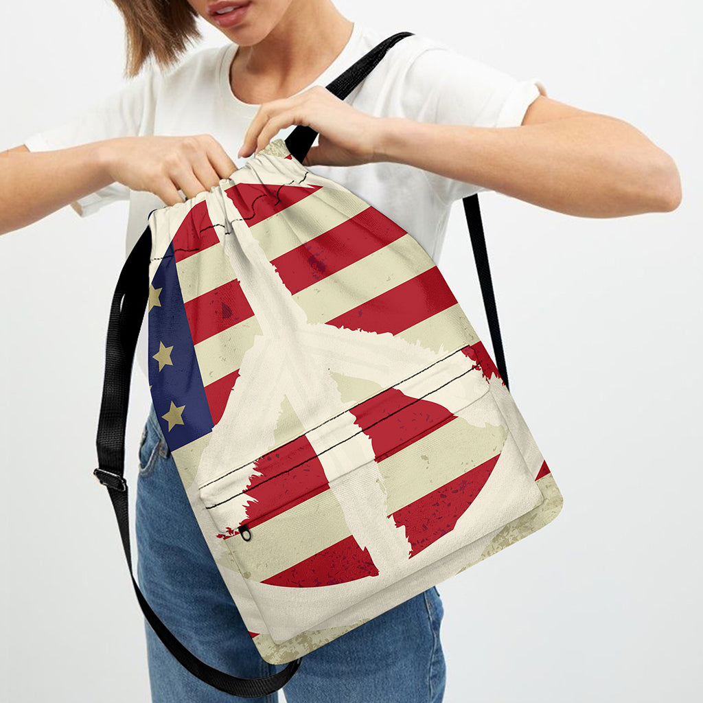 American Peace Flag Print Drawstring Backpack