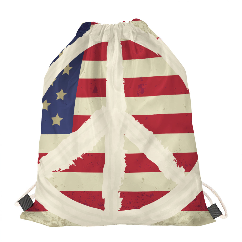 American Peace Flag Print Drawstring Bag