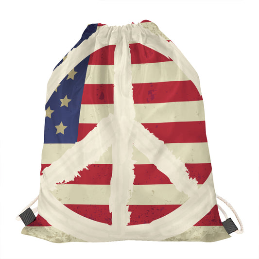 American Peace Flag Print Drawstring Bag