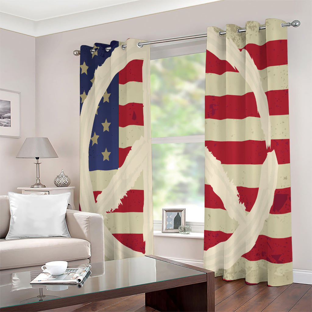 American Peace Flag Print Extra Wide Grommet Curtains