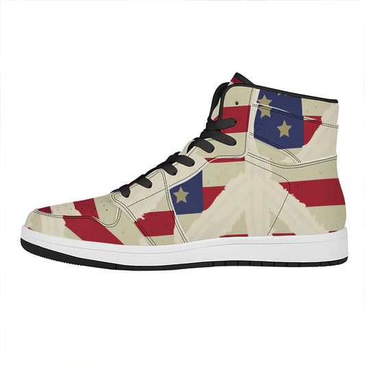 American Peace Flag Print High Top Leather Sneakers