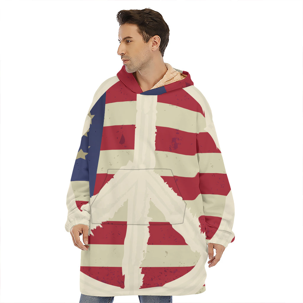 American Peace Flag Print Hoodie Blanket