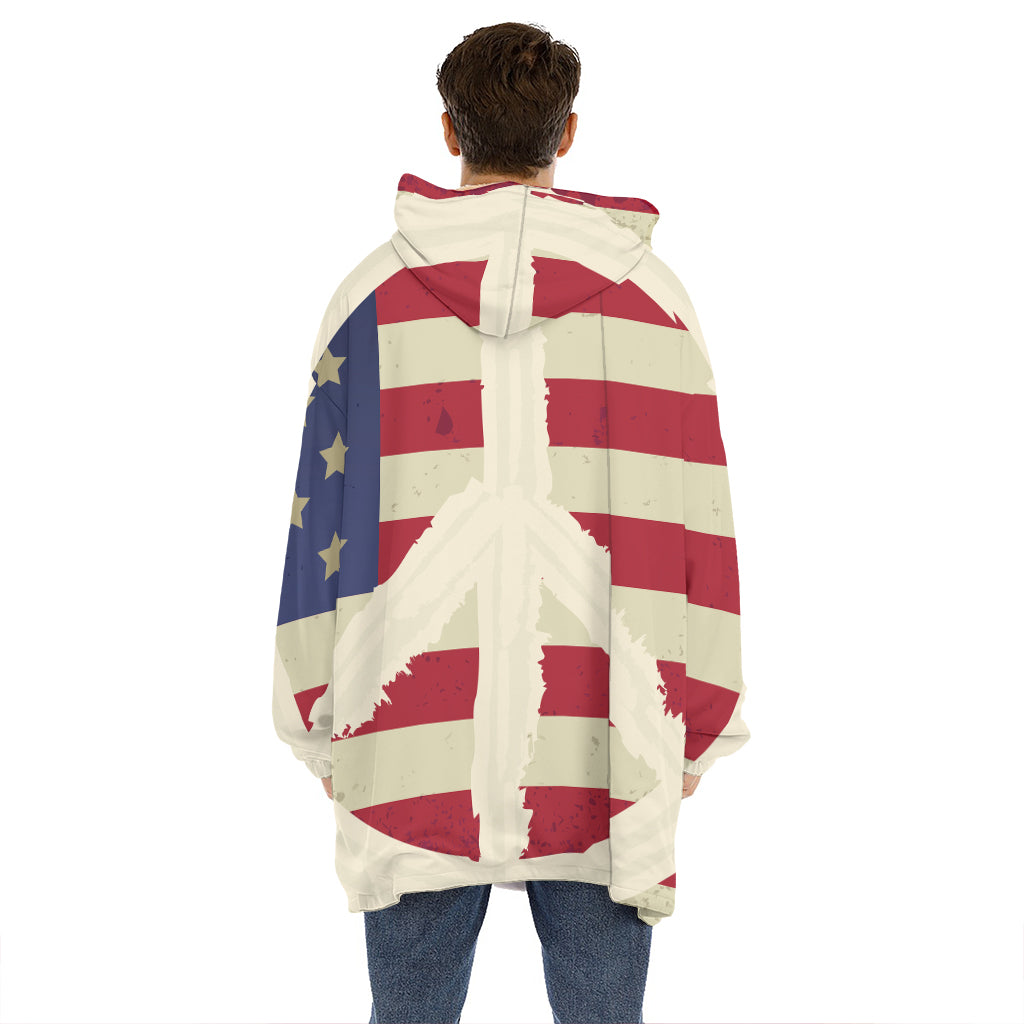 American Peace Flag Print Hoodie Blanket