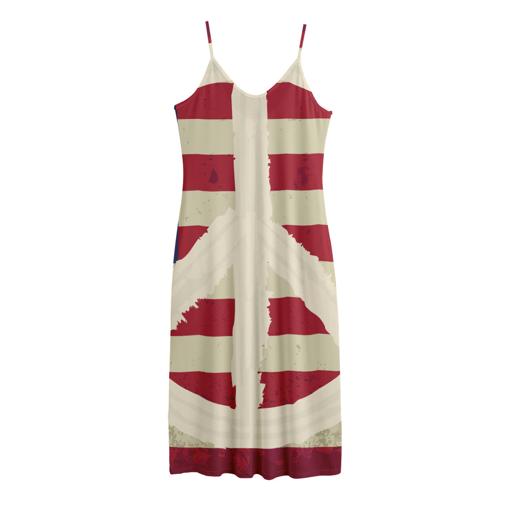 American Peace Flag Print Jersey Midi Cami Dress