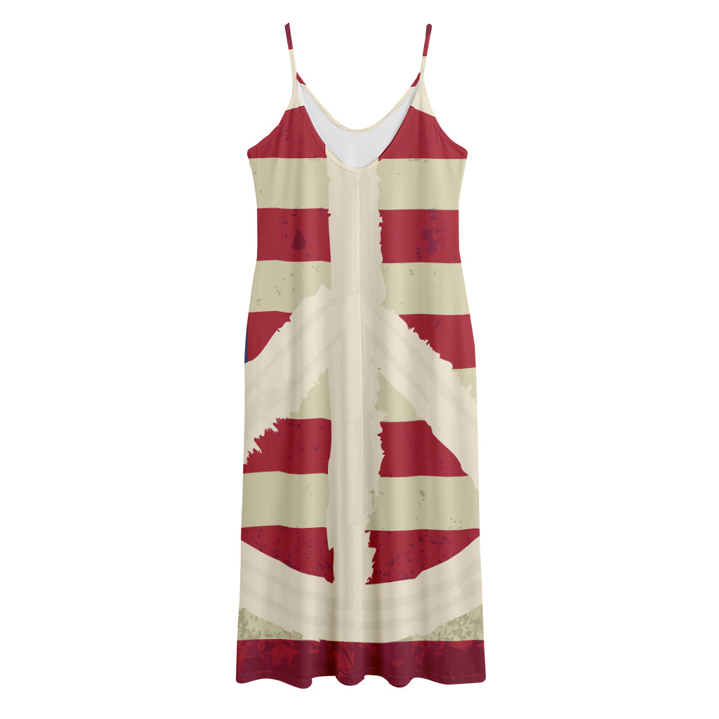 American Peace Flag Print Jersey Midi Cami Dress
