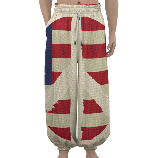 American Peace Flag Print Lantern Pants