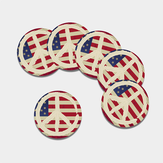 American Peace Flag Print Leather Coaster Set