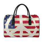 American Peace Flag Print Leather Duffle Bag