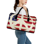 American Peace Flag Print Leather Duffle Bag