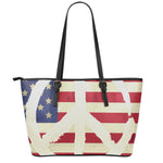 American Peace Flag Print Leather Tote Bag