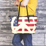 American Peace Flag Print Leather Tote Bag