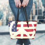 American Peace Flag Print Leather Tote Bag